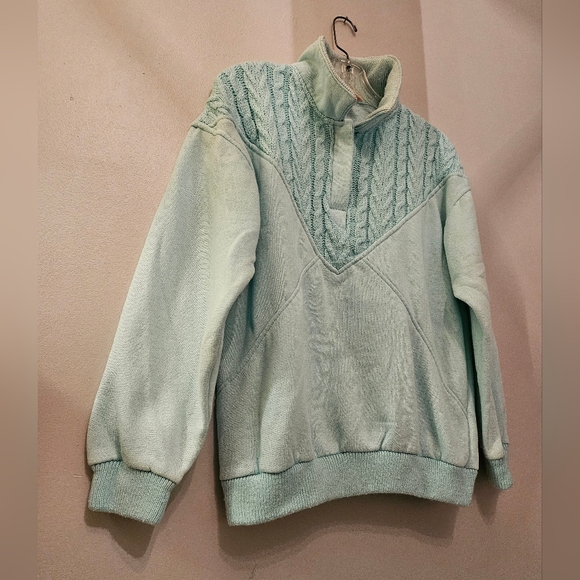 Vintage Lady Footlocker Light Turquoise Half Zip Sweater | Size Medium - Picture 3 of 10